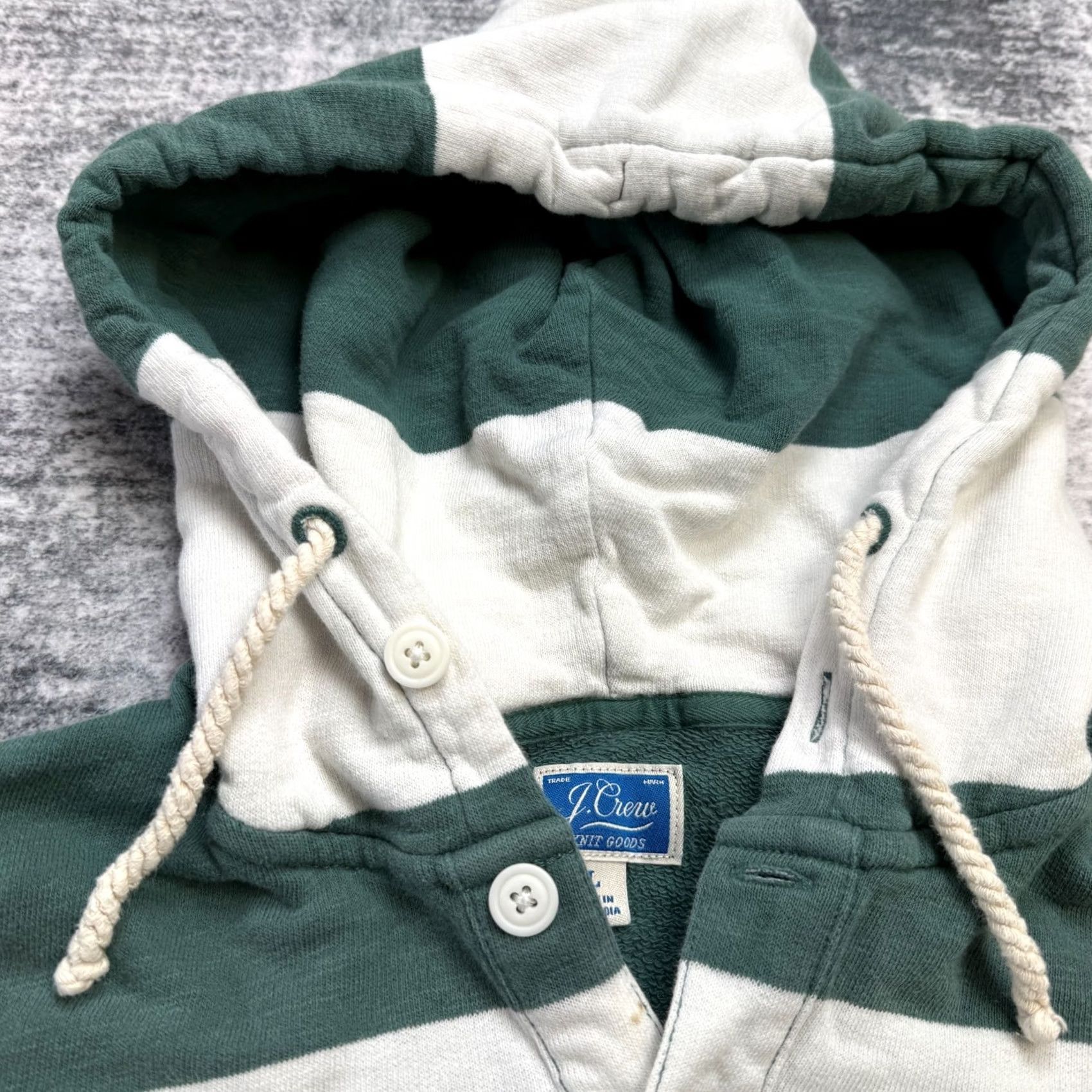 J.Crew J.CREW Hoodie Mens Large Green Striped Lightweight Sunfaded Henley French Terry Size US L / EU 52-54 / 3 - 5 Thumbnail