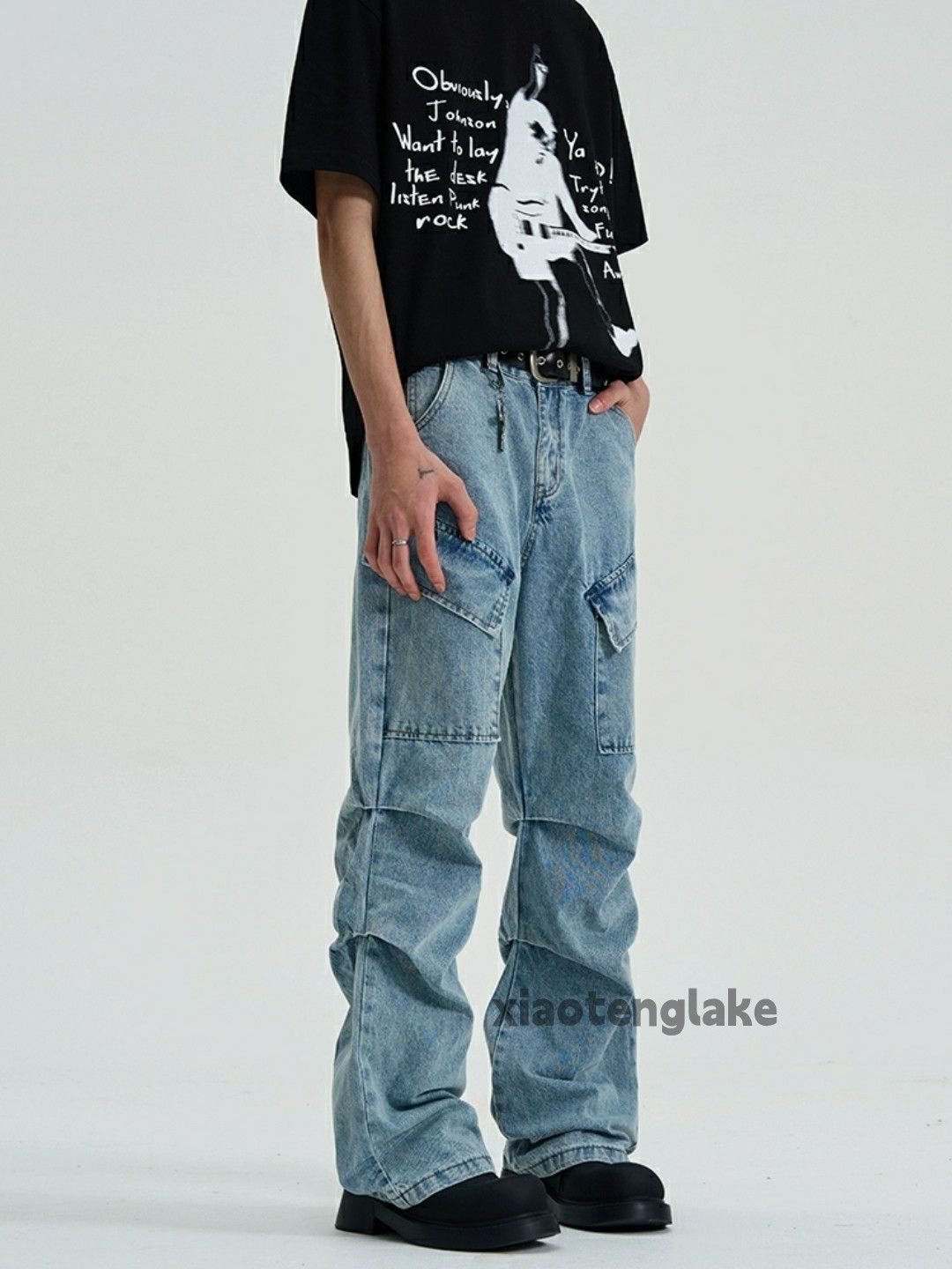 Jean × Vintage utility washed faded punk grunge bootcut pleated jeans Size US 30 / EU 46 - 4 Thumbnail