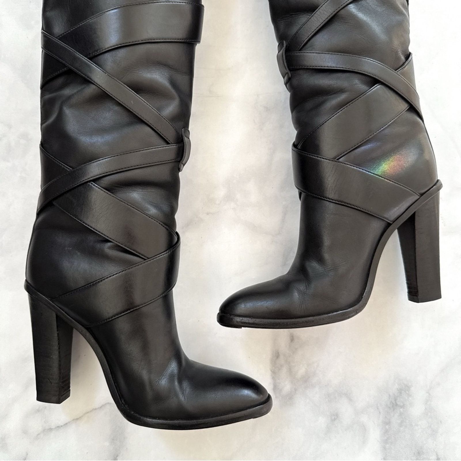 Saint Laurent Paris Saint Laurent Leather Wrap Around Tall Block Heeled Boots 37 Size US 7 / IT 37 - 4 Thumbnail