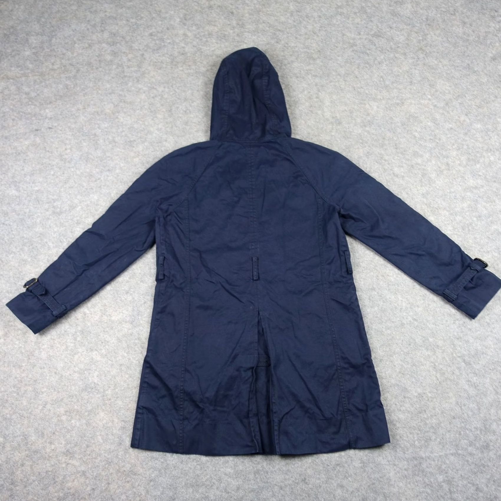 J.Crew VINTAGE? No — J.CREW Hooded Coat Parka Jacket Womens 6 Navy Blue Cotton Belted Buckle Trench Coat Size M / US 6-8 / IT 42-44 - 6 Thumbnail