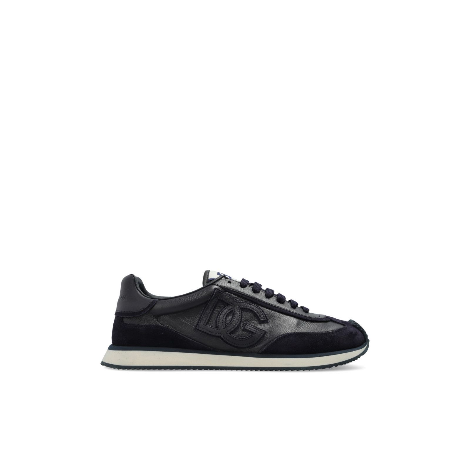 DOLCE&GABBANA Navy Blue Leather Sports Sneakers New & Authen