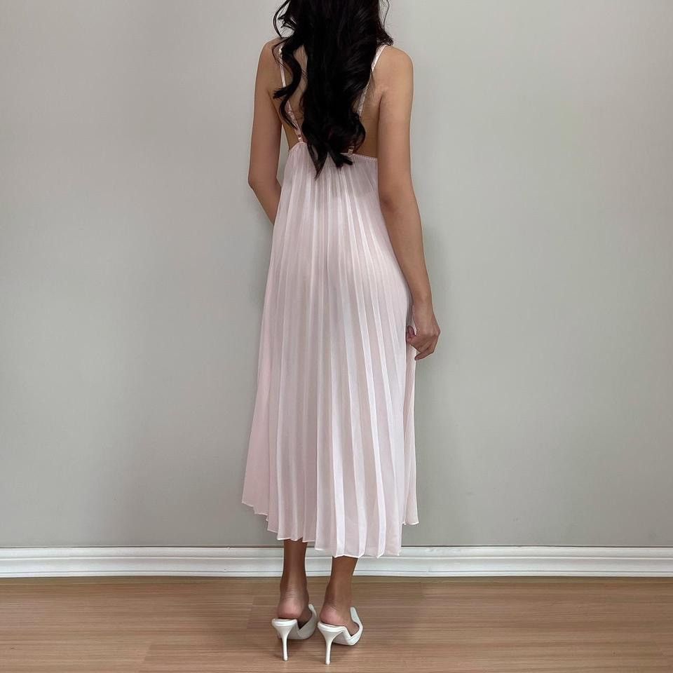 Vintage Vintage Pink Pleated Chiffon Dress (Medium) Size M / US 6-8 / IT 42-44 - 2 Thumbnail