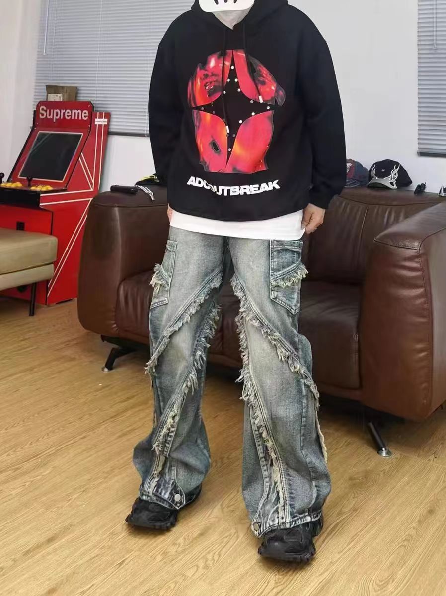 Japanese Brand × Jean Vintage washed raw edge baggy wide leg jeans Size US 32 / EU 48 - 1 Thumbnail