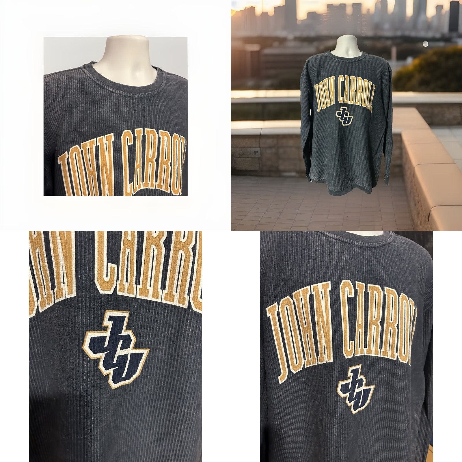 Vintage John Carroll University Pullover Ribbed Corduroy Sweatshirt Adult 2XL Navy Blue Size US XXL / EU 58 / 5 - 9 Thumbnail