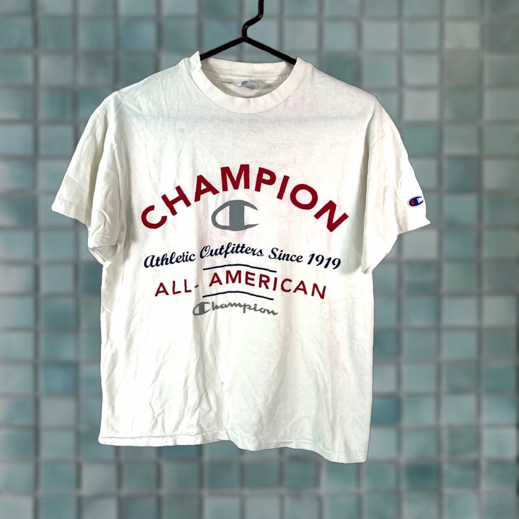 Champion VINTAGE Champion Shirt Mens White T-Shirt M Graphic 100% Cotton Crew Neck Short Sleeve USA Size US M / EU 48-50 / 2 - 1 Thumbnail