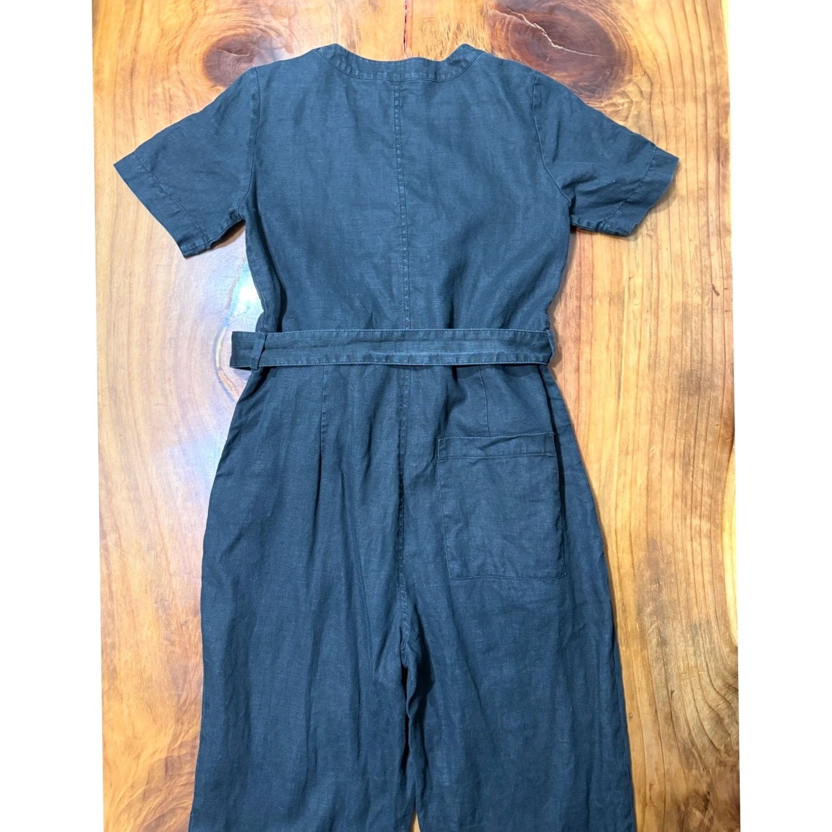 Everlane VINTAGE? No. Everlane Jumpsuit Women's Linen Button Tie waist Short sleeve L26 Black Knit One-Piece Crew Neck Size 25" / US 0 / IT 36 - 5 Thumbnail