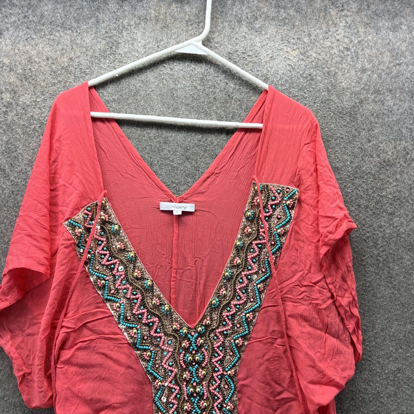 Vintage VINTAGE OndadeMar Cover Up Women Large Pink Beaded Embroidered Tassel Beach Kaftan 255 Size ONE SIZE - 3 Thumbnail