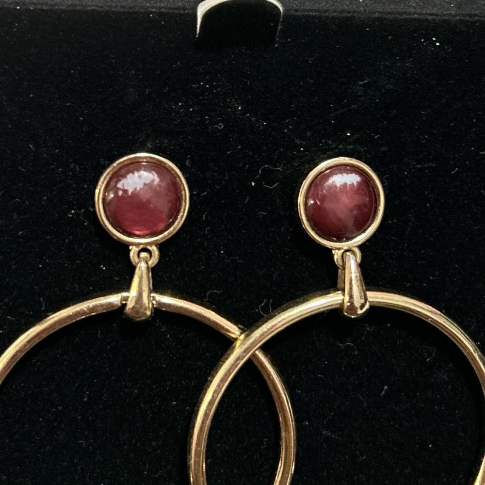 Designer Elegant Gold and Red Hoop Earrings Size ONE SIZE - 2 Thumbnail