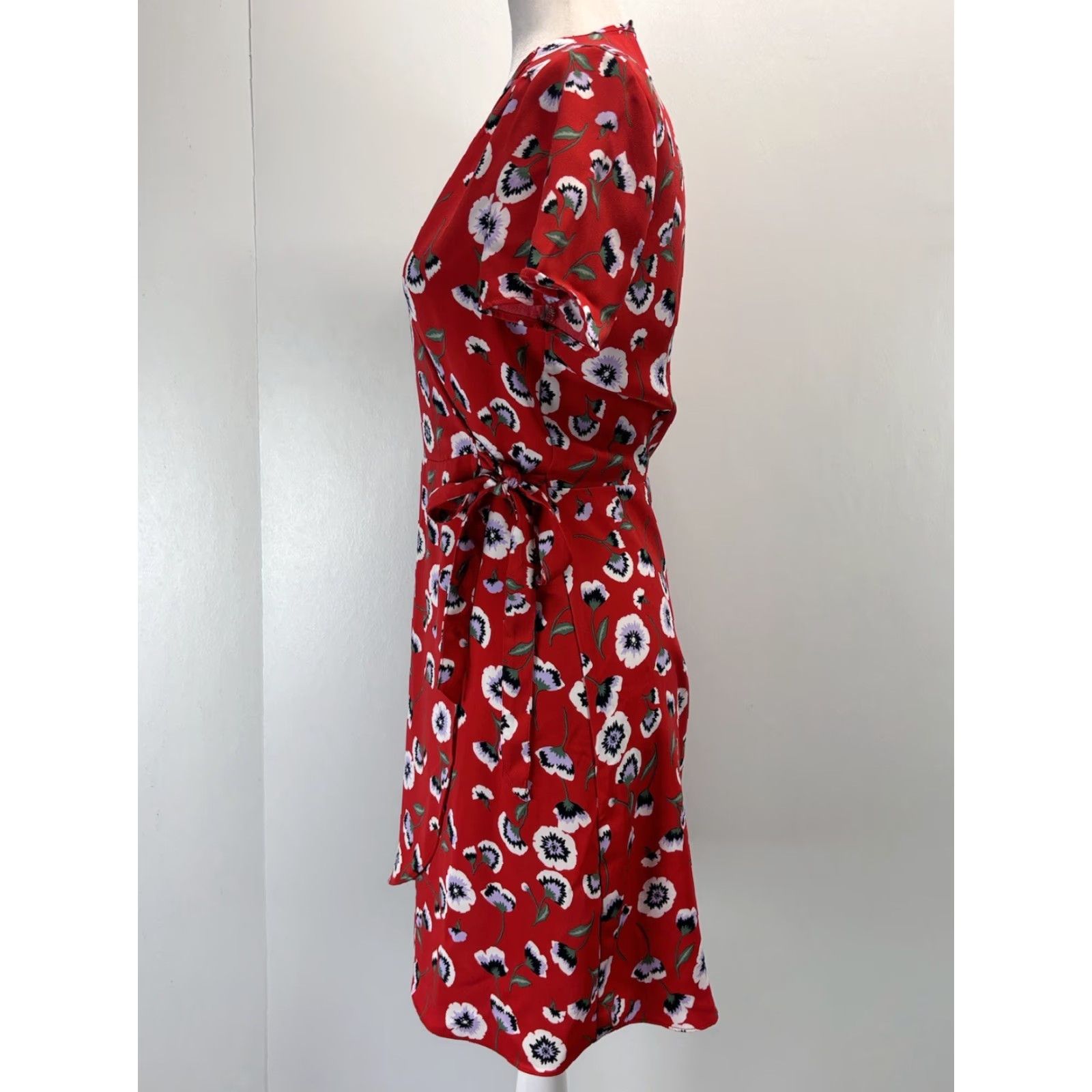 J.Crew J. Crew Red Poppy Wrap Dress Sz 0 VGUC Flutter Sleeve Size XS / US 0-2 / IT 36-38 - 2 Thumbnail