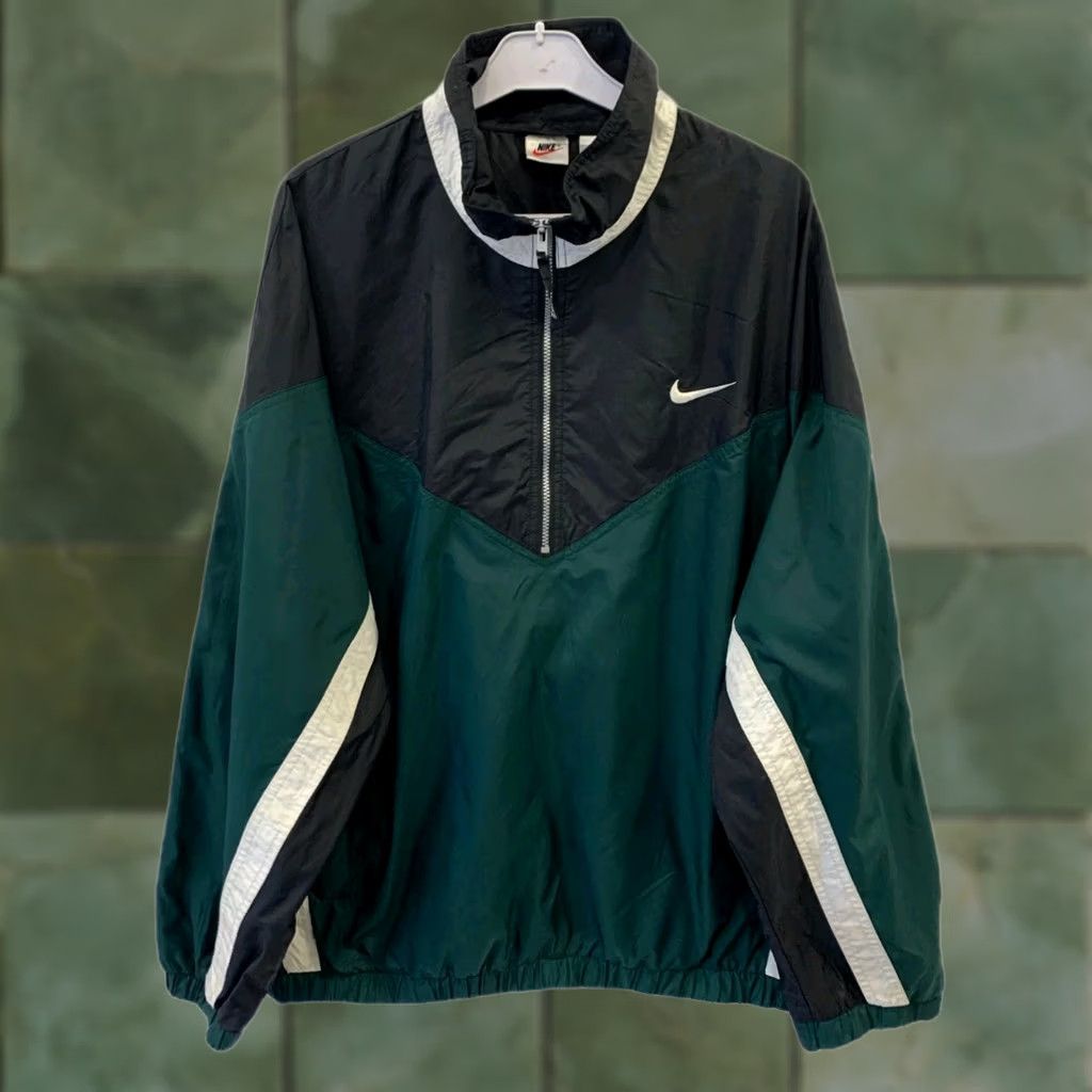 Nike Vtg 90s Nike Windbreaker Jacket Men’s L Black Green Colorblock Swoosh Half #RM Size US L / EU 52-54 / 3 - 1 Thumbnail