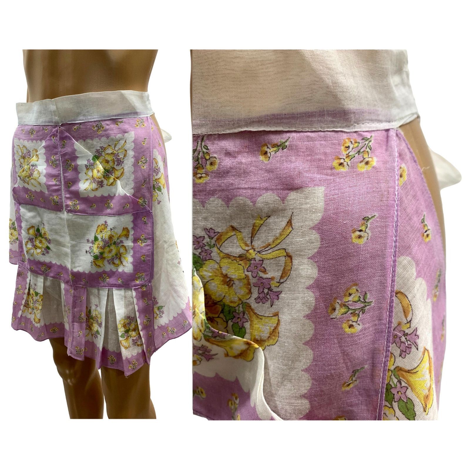 Vintage 50s Mid Century Lilac Floral Kitchen Apron Size ONE SIZE - 2 Thumbnail