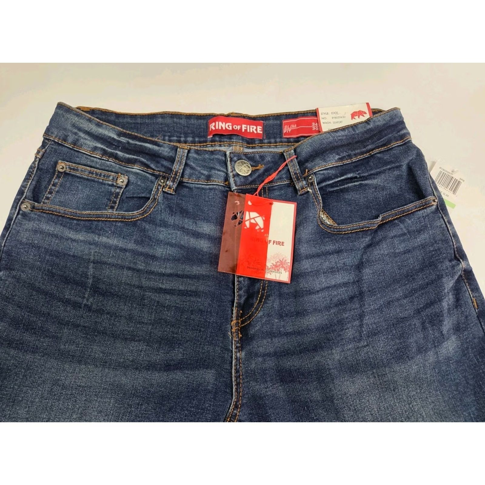 Ring Of Fire Ring of Fire Edge Slim Fit Straight Leg Denim Jeans 34/30 Mens Blue 30in Inseam Slimming Pockets Embroidered Zip Button Leather Logo NWT jeans Size US 34 / EU 50 - 3 Thumbnail