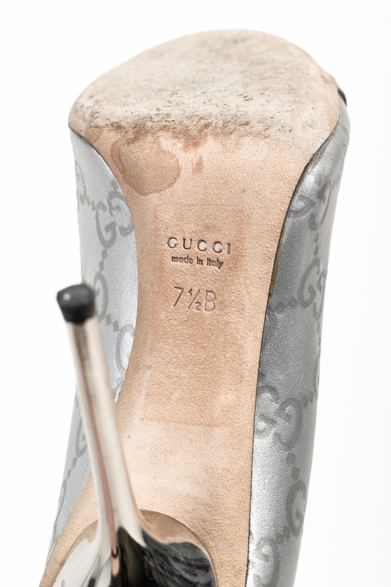 Gucci Gucci Guccisimma Silver Horsebit Metal Heel Open-Toe Pump Size US 7.5 / IT 37.5 - 5 Thumbnail