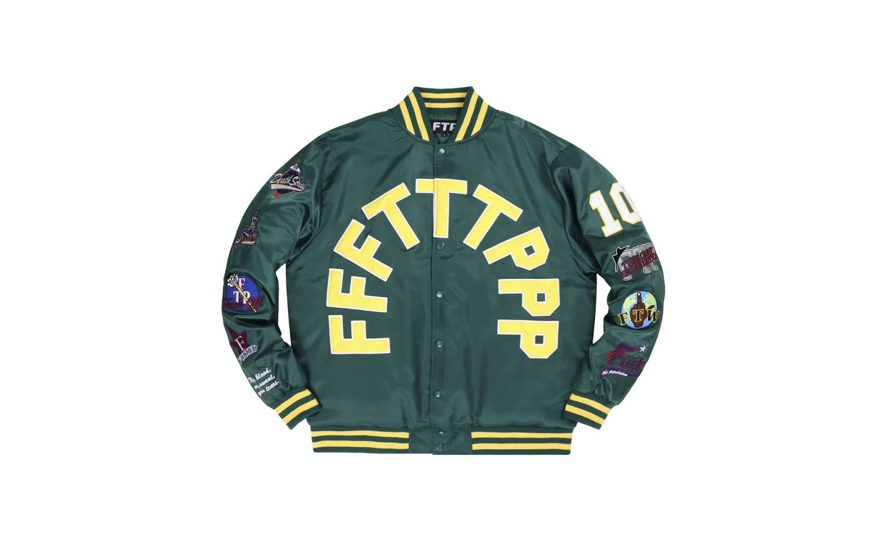 image of Fuck The Population x Hype Ftp League Varsity Jacket (Green / X-Large) Coaches Jacket in Green/Yell