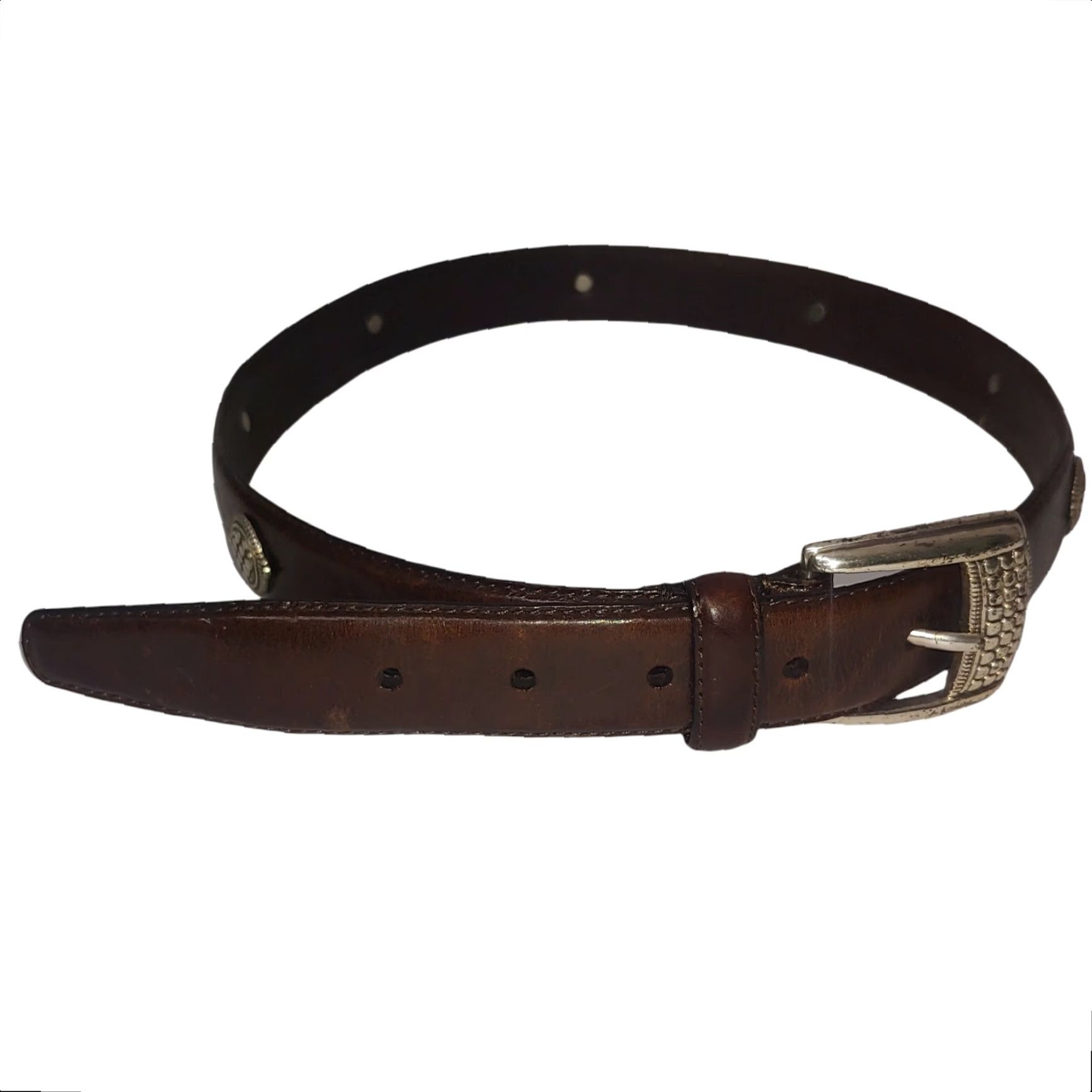 Fossil Fossil Belt Womens M Brown Leather Adjustable Buckle Studded 29-32" Size ONE SIZE - 2 Thumbnail