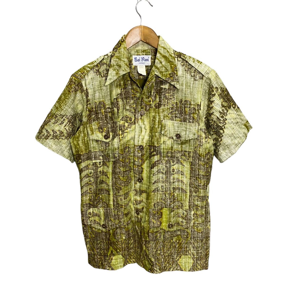 image of Hawaiian Shirt x Kai Nani Hawaiian Shirt Kai Nani Made In Hawaii 4Pocket Metal Button Shirt in Gree