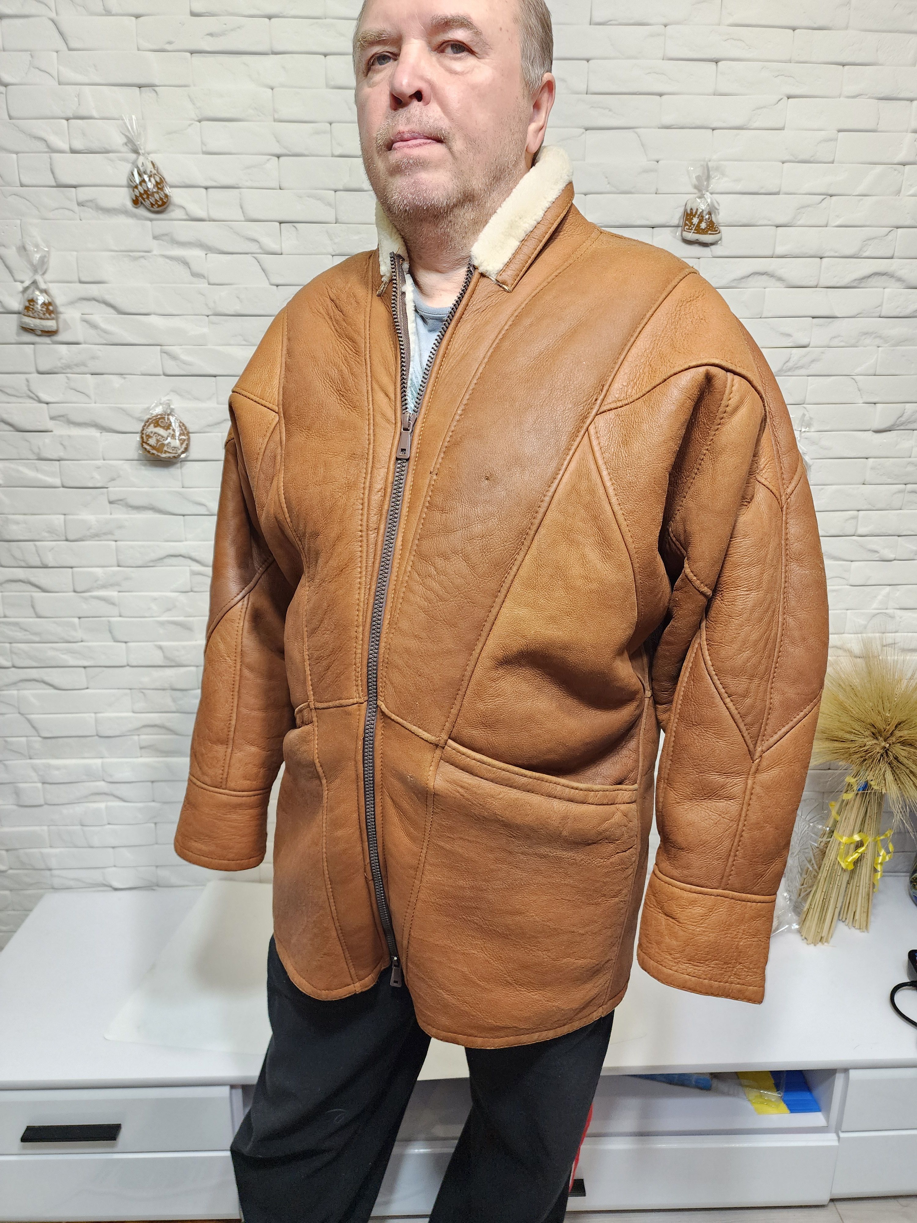 Furla Brown Sheepskin Coat: Men's Genuine Fur Jacket Size US XL / EU 56 / 4 - 2 Thumbnail