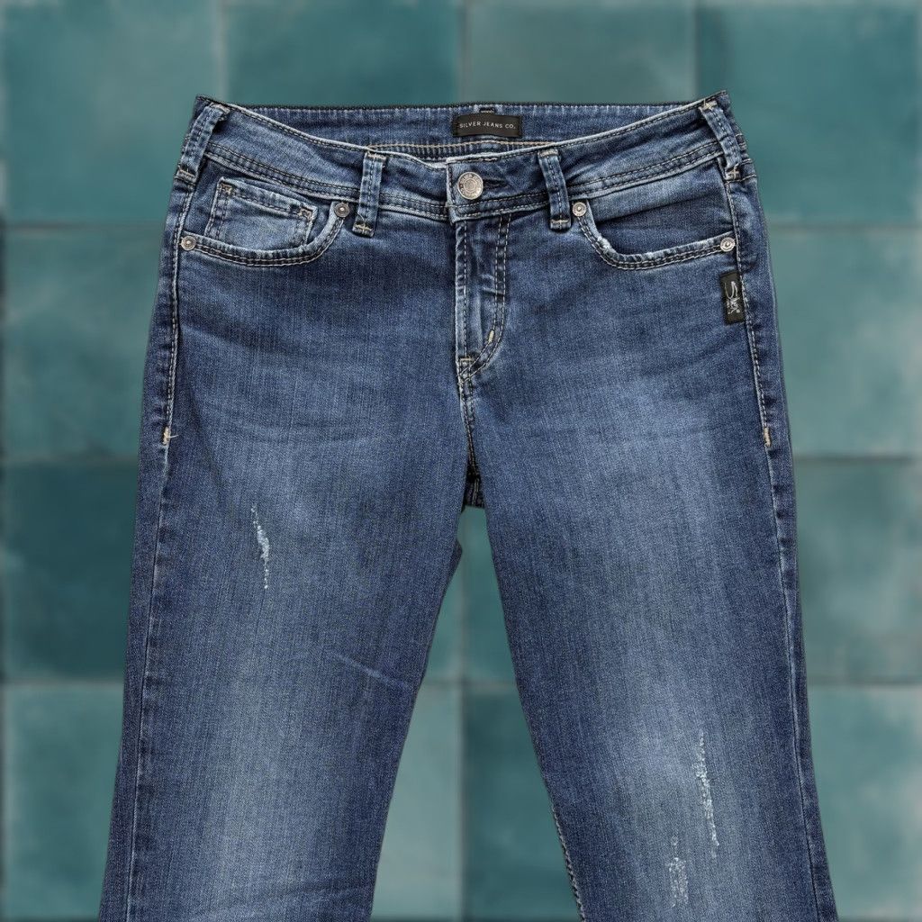 Silver Jeans Co. Silver Jeans Elyse Slim Boot Womens 28x33 Blue Denim Stretch Bootcut Distressed Pockets Y2K Vintage: No (if not vintage) Size 28" / US 6 / IT 42 - 1 Thumbnail