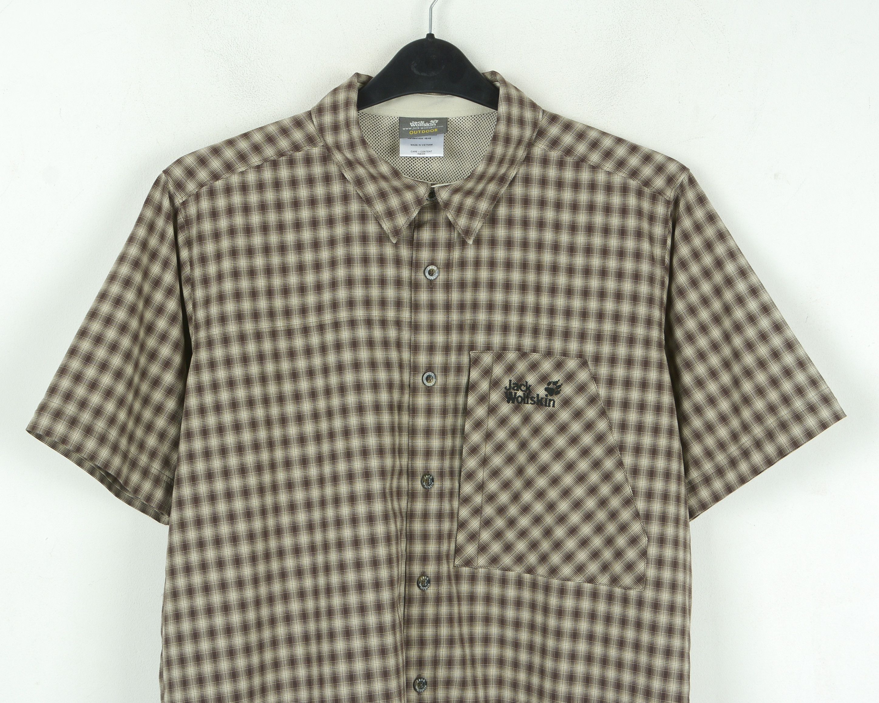 Jack Wolfskin Casual Shirt M Checked Short Sleeved Outdoor Hiking Brown Size US M / EU 48-50 / 2 - 2 Thumbnail