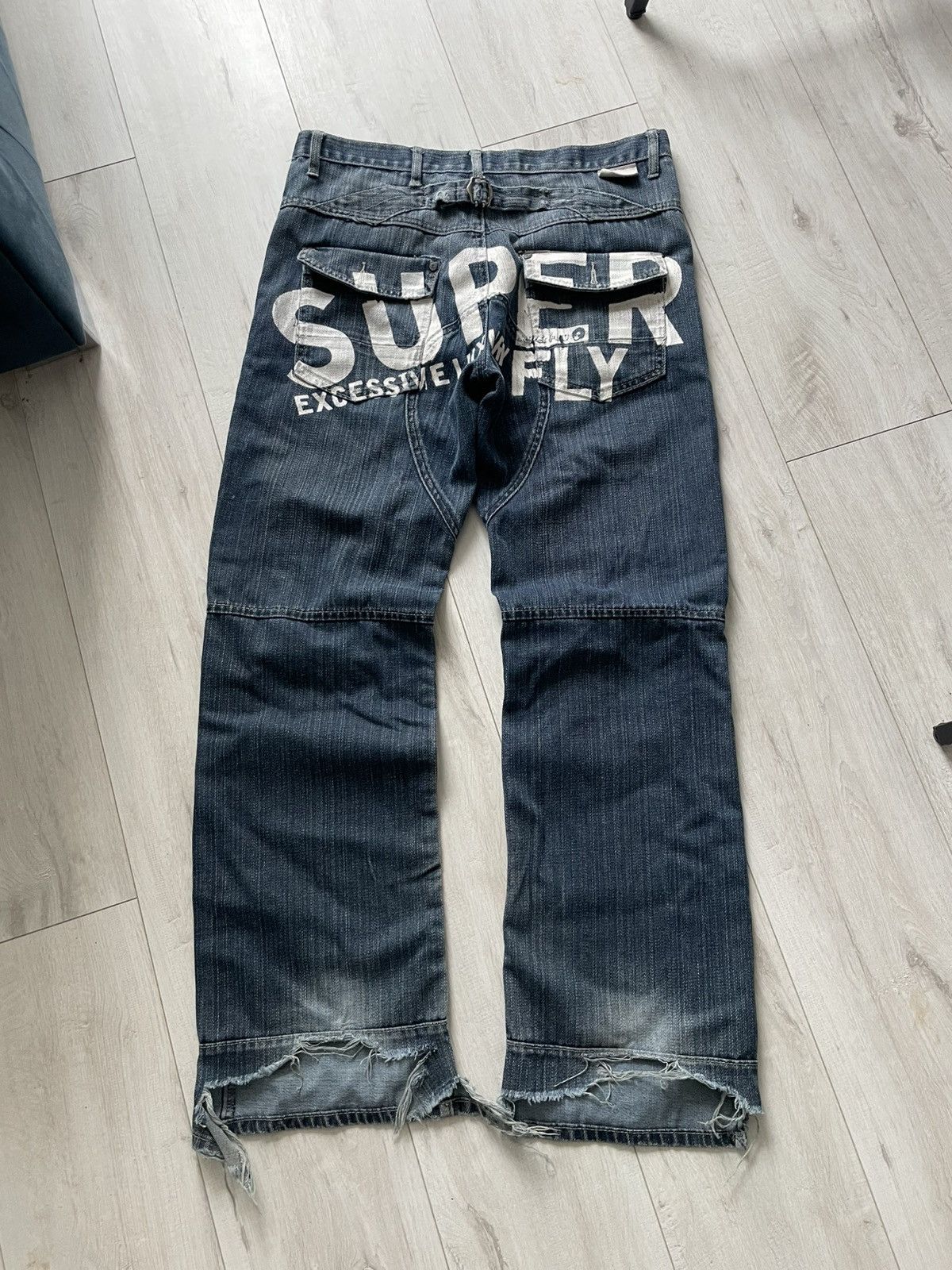 Japanese Brand Vintage 90’s Super Fly Japan Denim Jeans Y2K Big Logo RARE Size US 34 / EU 50 - 1 Thumbnail