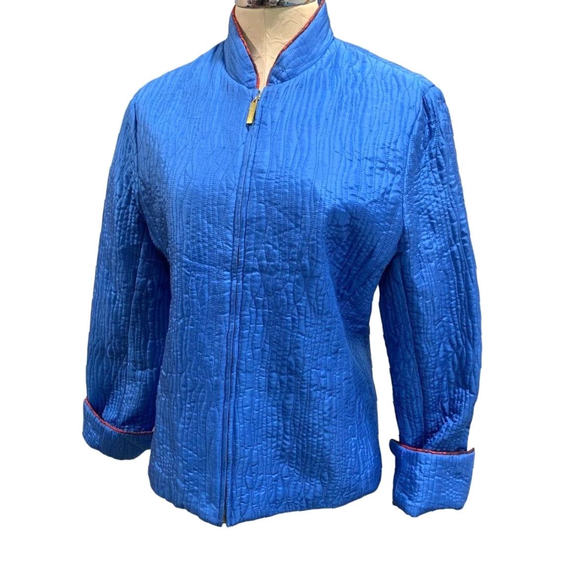 Vintage VINTAGE? (No) Large Carol Little Women's Blue SilK Quilted Full Zip Jacket L Blue Women Silk Full Zip Jacket Size L / US 10 / IT 46 - 2 Thumbnail