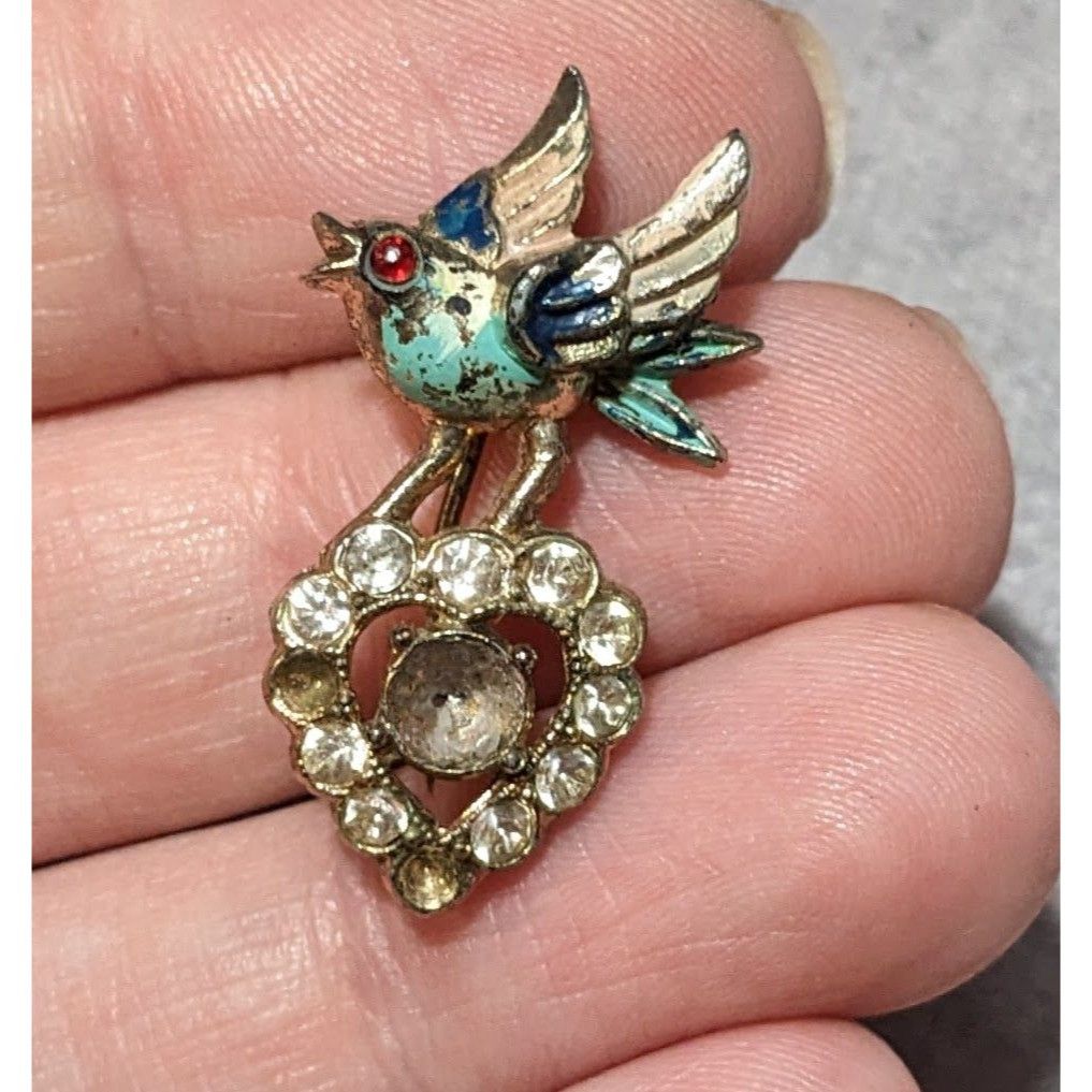 Other Vintage Rhinestone Bird Carrying Heart Brooch Size ONE SIZE - 5 Thumbnail