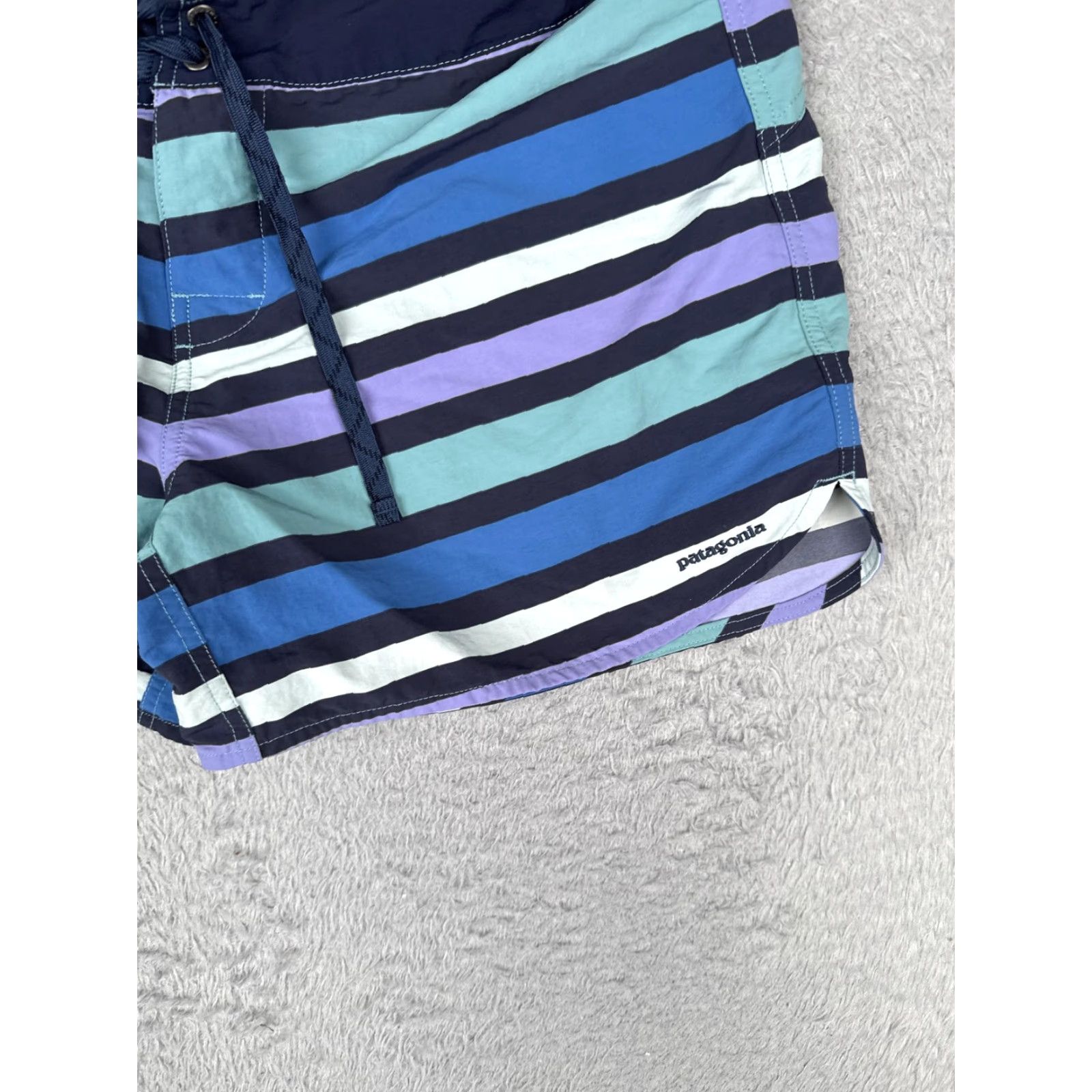 Patagonia Patagonia Board Shorts Womens 16 Blue Purple Striped Drawstring Zip Pocket Swim Bottoms Size 38" / US 16 / IT 52 - 2 Thumbnail
