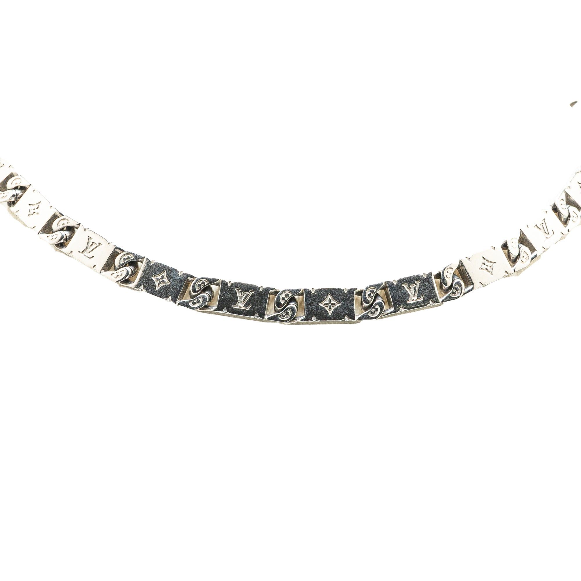 Louis Vuitton Stainless Steel Monogram Tied Up Necklace Silver