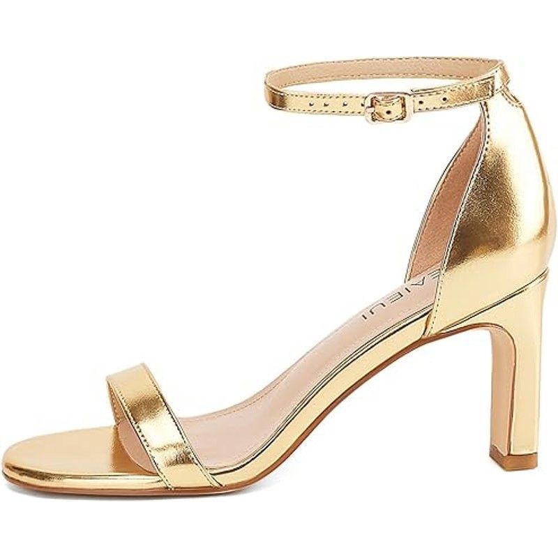 Other Teaieui Women's Size 6.5 Gold Open Toe Ankle Strap Heels Size US 6.5 / IT 36.5 - 2 Thumbnail