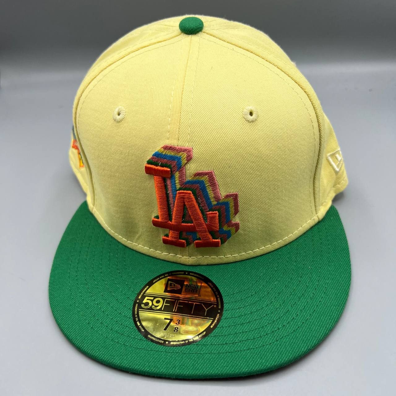 Los Angeles LA Dodgers Hat Men 7 3/8 Yellow Green MLB Fitted