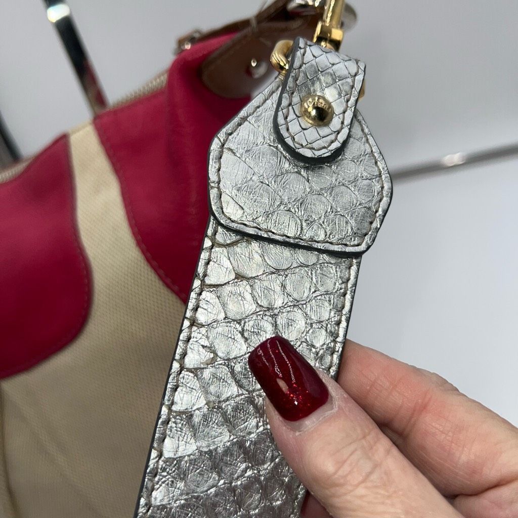Furla Furla Vintage Canvas And Hot Pink with Silver Snake Embossed Shoulder Strap Bag Size ONE SIZE - 10 Thumbnail
