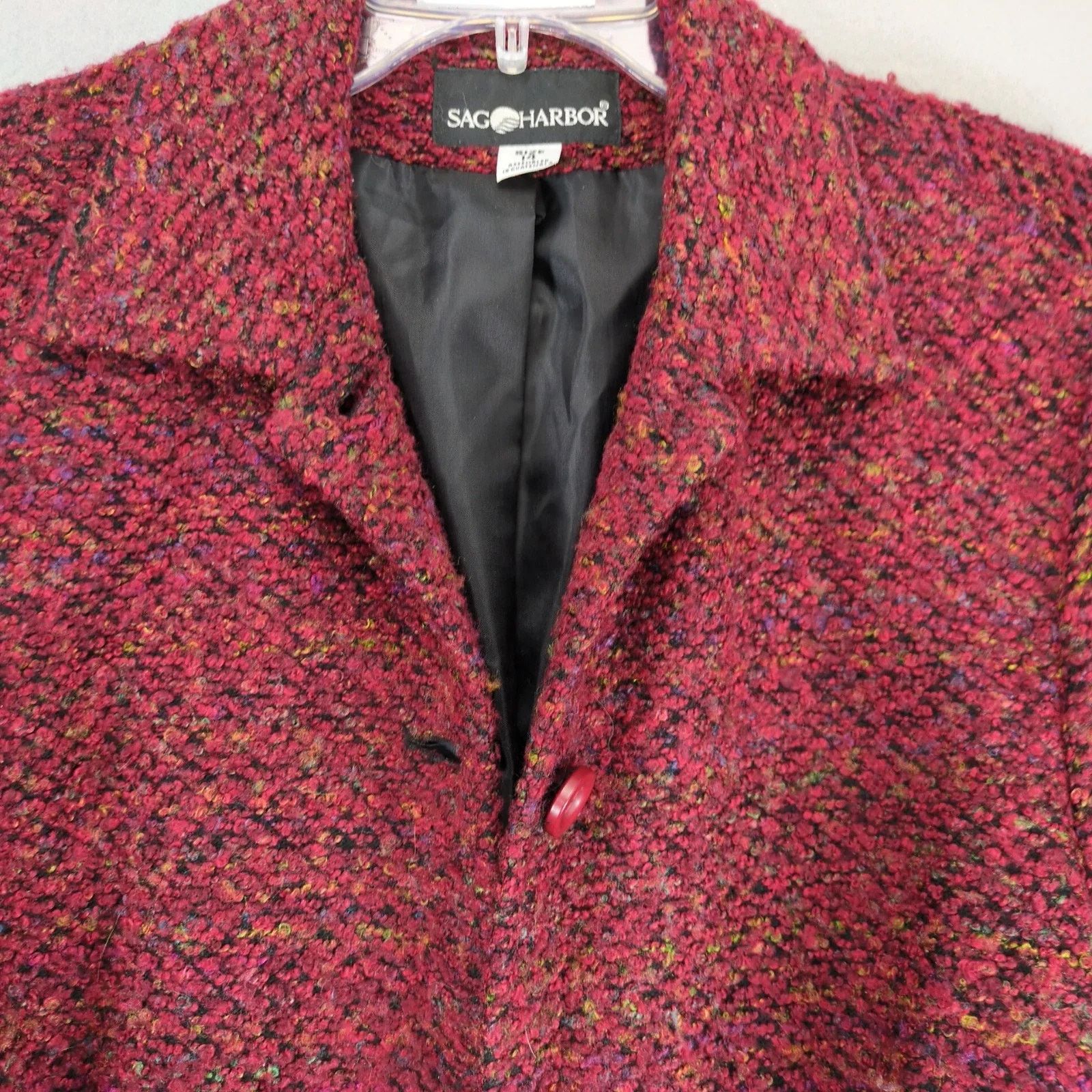 Vintage Sag Harbor Burgundy Tweed Pea Coat Women's 14 Lined Size XL / US 12-14 / IT 48-50 - 9 Thumbnail