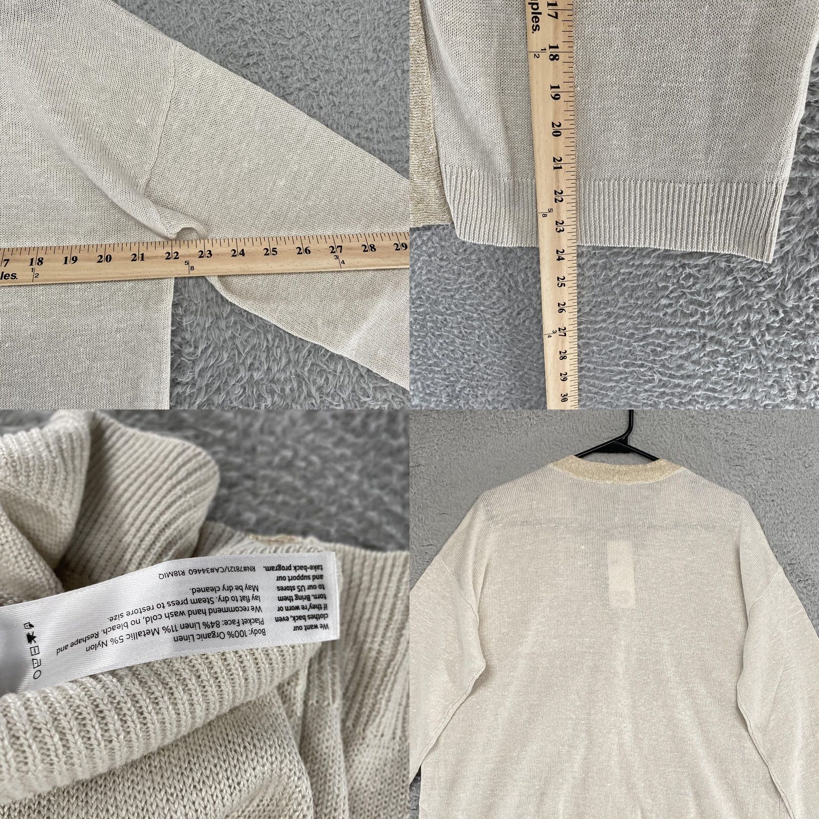 Eileen Fisher Eileen Fisher Cardigan Sweater Womens PL White Organic Linen V Neck Metallic Size L / US 10 / IT 46 - 8 Thumbnail