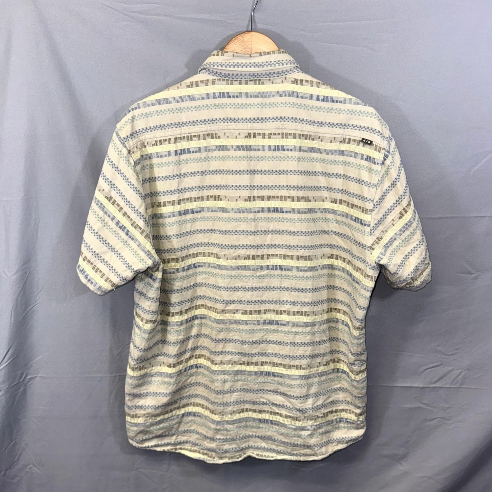 Vintage Howler Bros Shirt Mens L Beige Blue Striped Short Sleeve Button Front Cotton Size US L / EU 52-54 / 3 - 2 Thumbnail