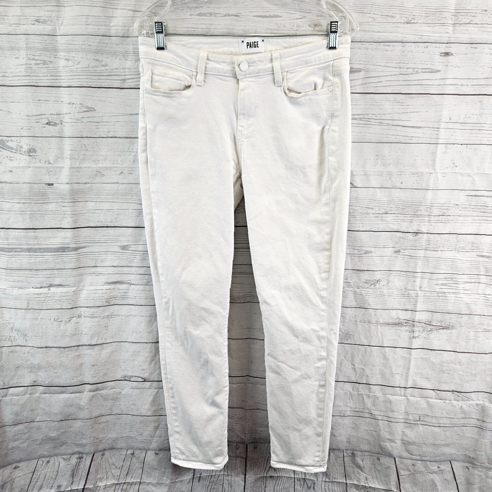 Paige Paige Womens Skyline Jeans Ankle Regular 29 White Mid Rise Cotton Blend Denim Womens Size 29" - 2 Thumbnail