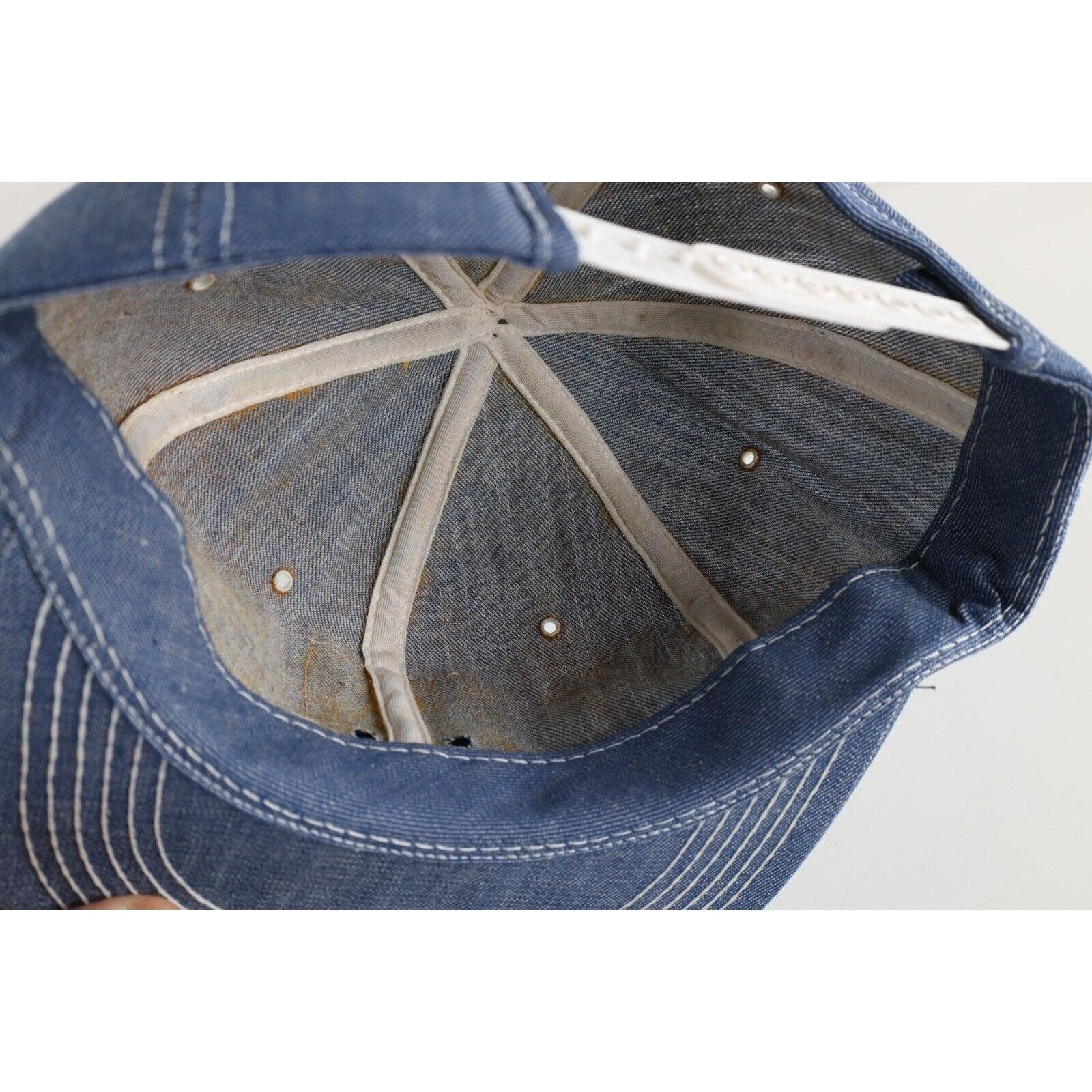 Vintage Vintage 80s K Brand BFI Garbage Can Patch Chambray Denim Hat Size ONE SIZE - 8 Thumbnail