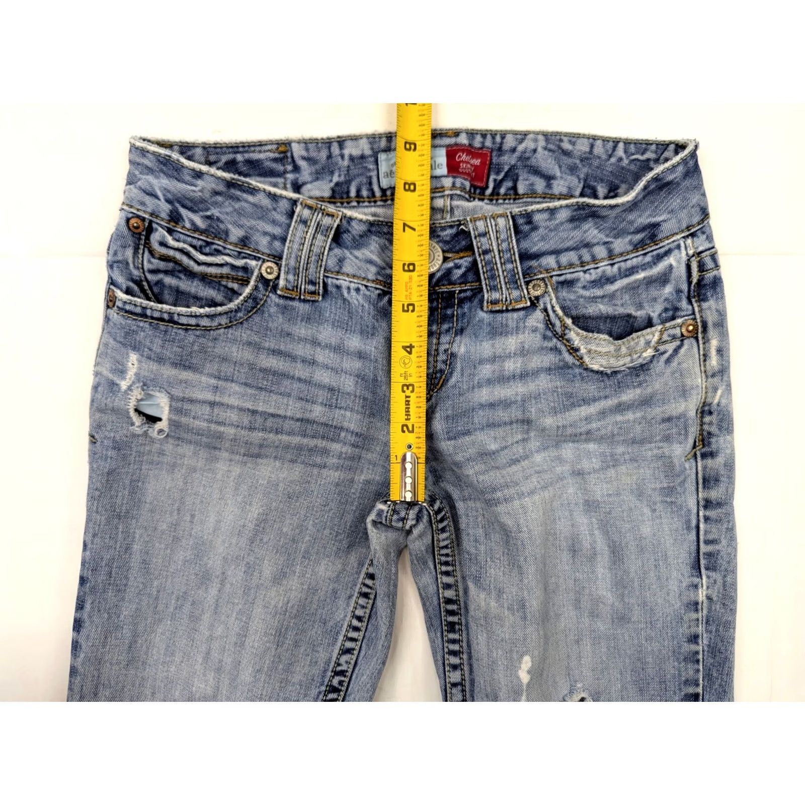 Aeropostale Aeropostale Chelsea Skinny Bootcut Jeans Women 1/2 Short 29x29 Blue Distressed Size 25" / US 0 / IT 36 - 4 Thumbnail