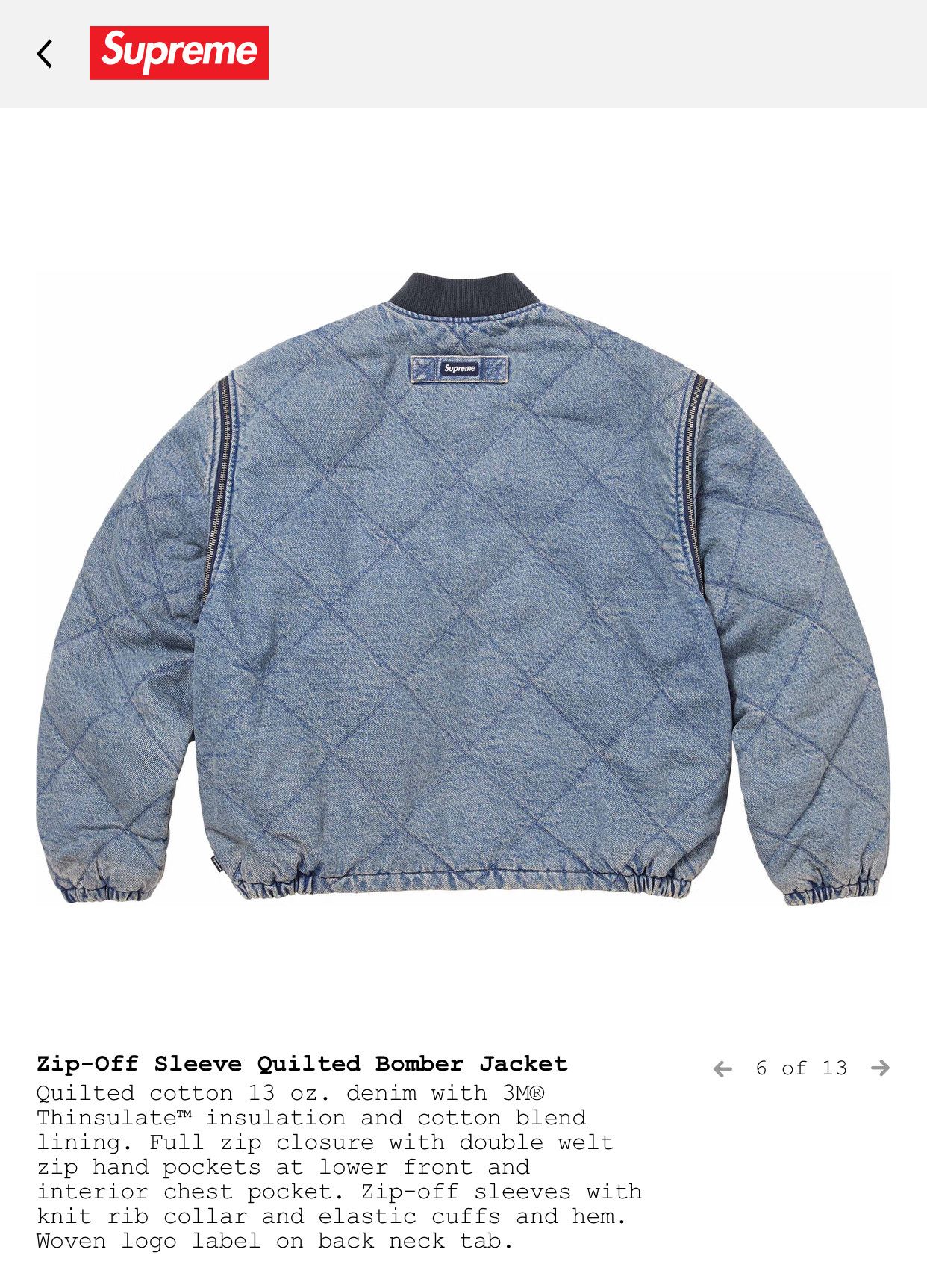 Supreme Supreme Zip-Off Sleeve Quilted Bomber Jacket | Grailed