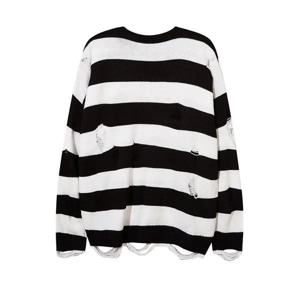 Japanese Brand × Vintage Distressed Striped Knit Crewneck Sweater Size US XL / EU 56 / 4 - 4 Thumbnail