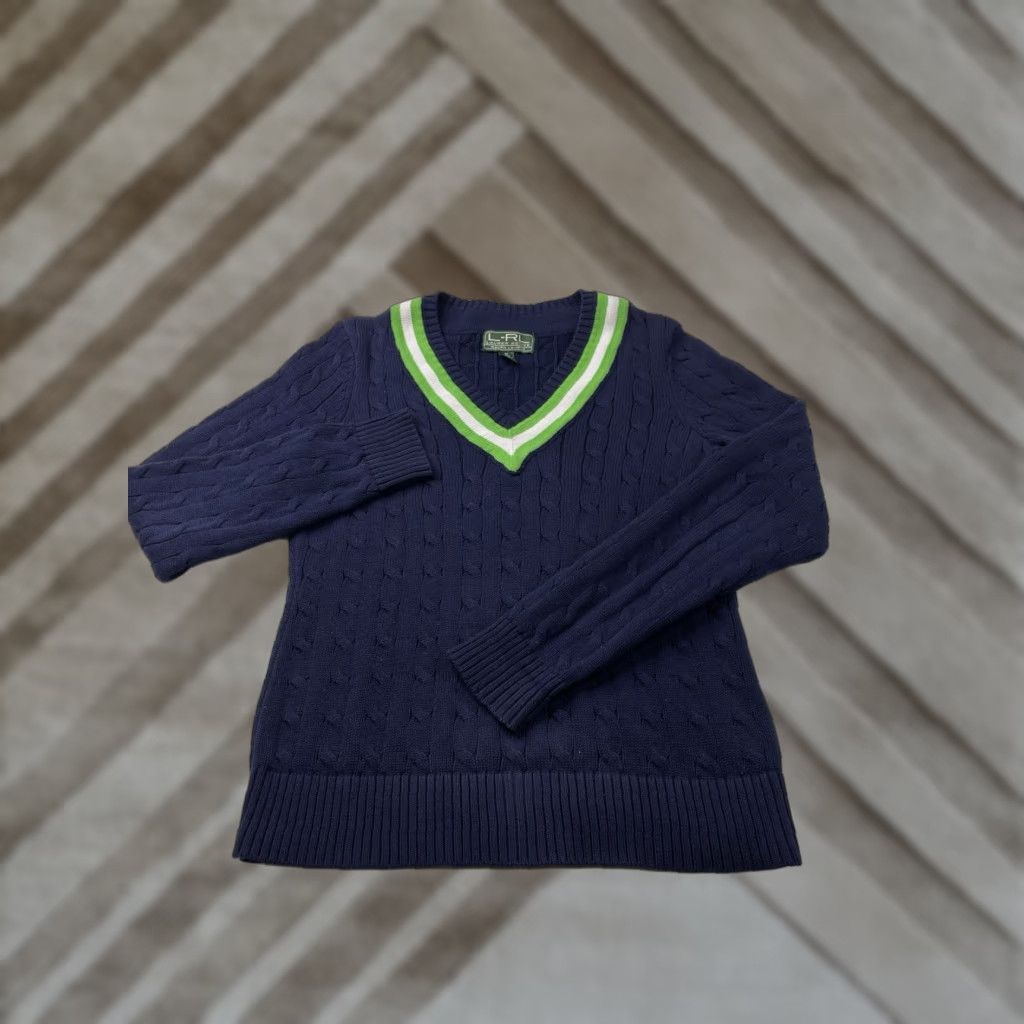 Ralph Lauren VINTAGE Lauren Ralph Lauren Sweater Womens M Blue Cable Knit V-Neck Pullover Classic Size M / US 6-8 / IT 42-44 - 1 Thumbnail