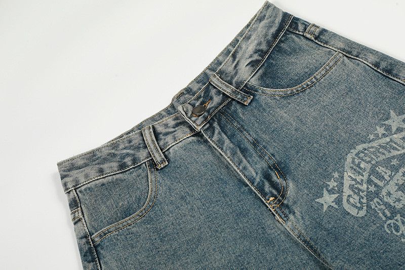 Jean American retro letter print curved splatter paint jeans Size US 32 / EU 48 - 3 Thumbnail