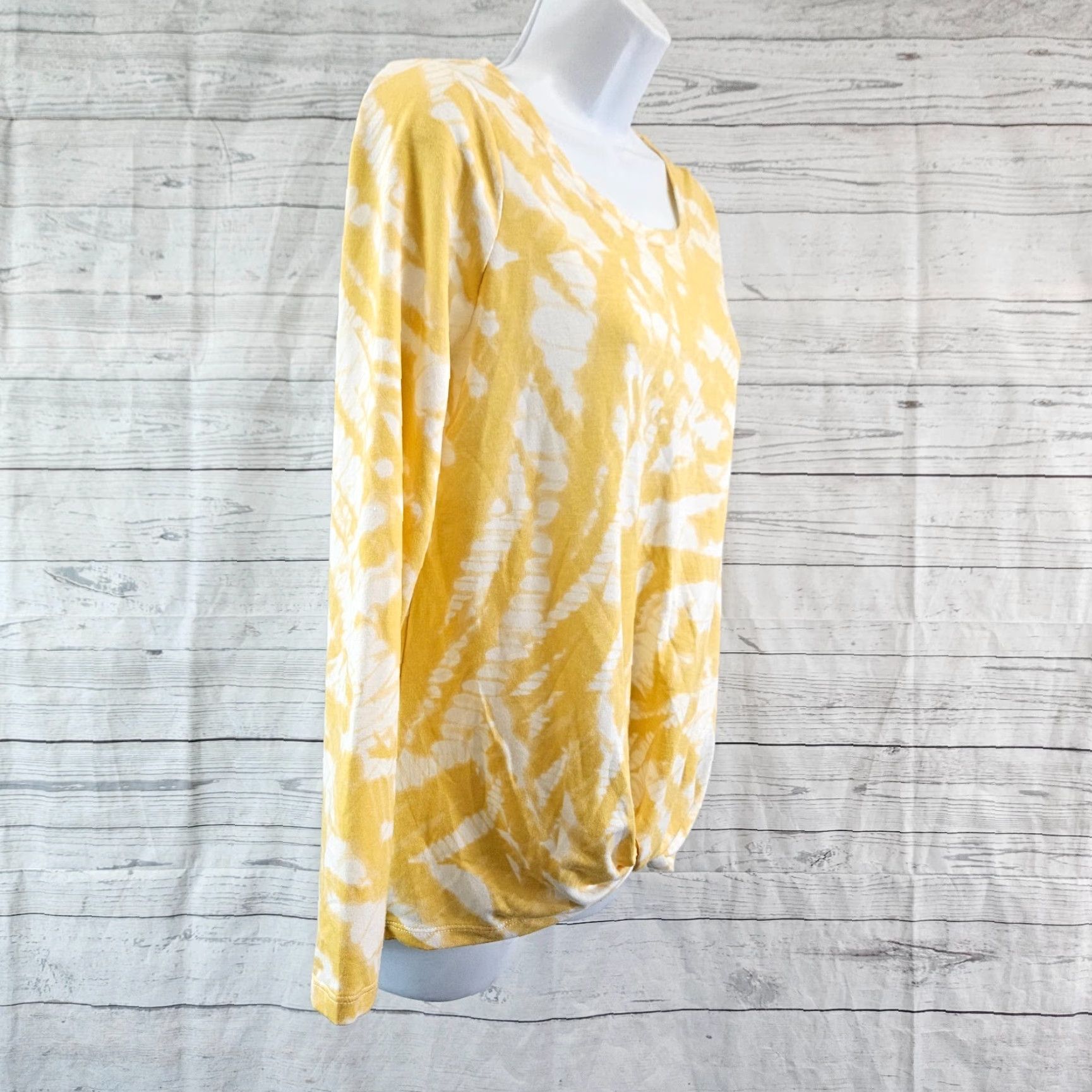 Vintage Rose+Olive Blouse Womens Small Yellow White Long Sleeve Knotted Front Size S / US 4 / IT 40 - 3 Thumbnail