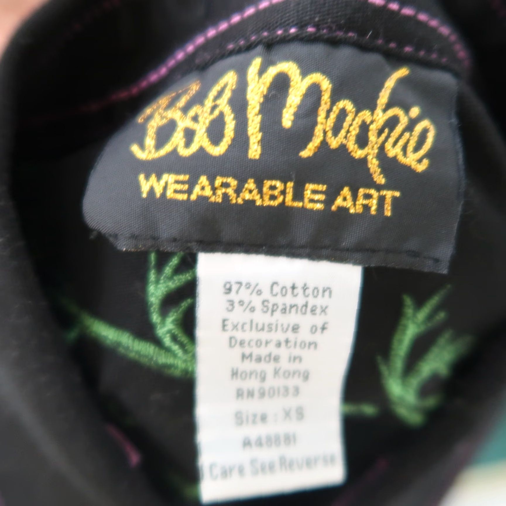 Bob Mackie VINTAGE Bob Mackie Shirt Jacket XS Embroidered Floral Black Pink Long Sleeve Cotton Blend Women's Mid-Length 90s Casual Size XS / US 0-2 / IT 36-38 - 5 Thumbnail
