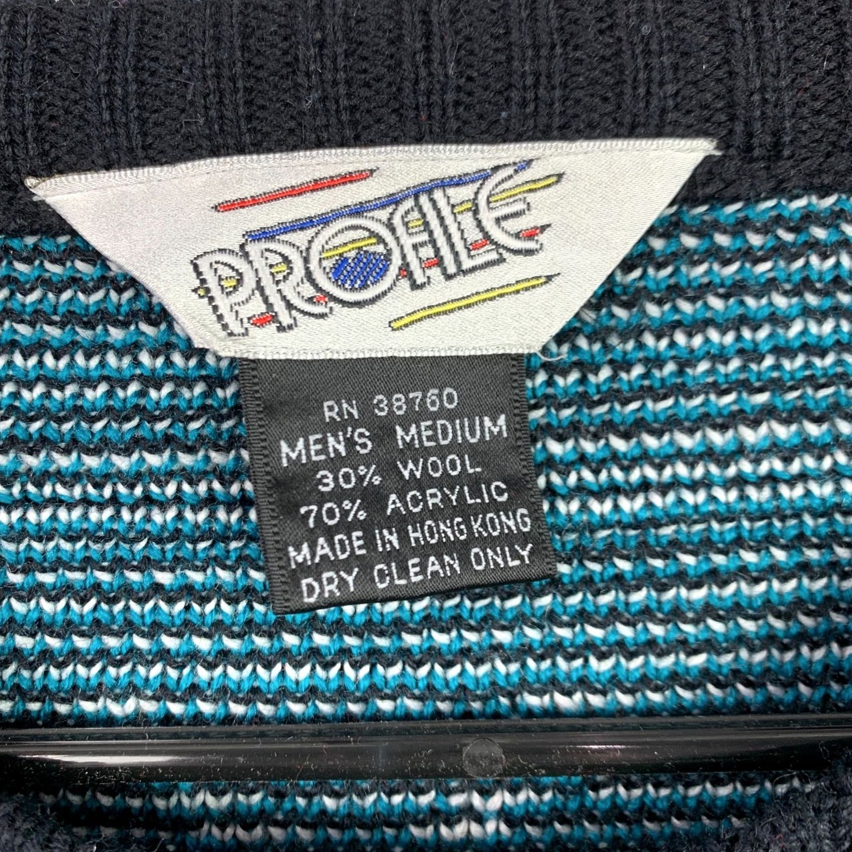 Vintage Vintage Profile Wool Blend Sweater Mens M 1990s Blue Geometric Grunge Indie Sleaze Wool/Acrylic Blend Wool Blend Size US M / EU 48-50 / 2 - 3 Thumbnail