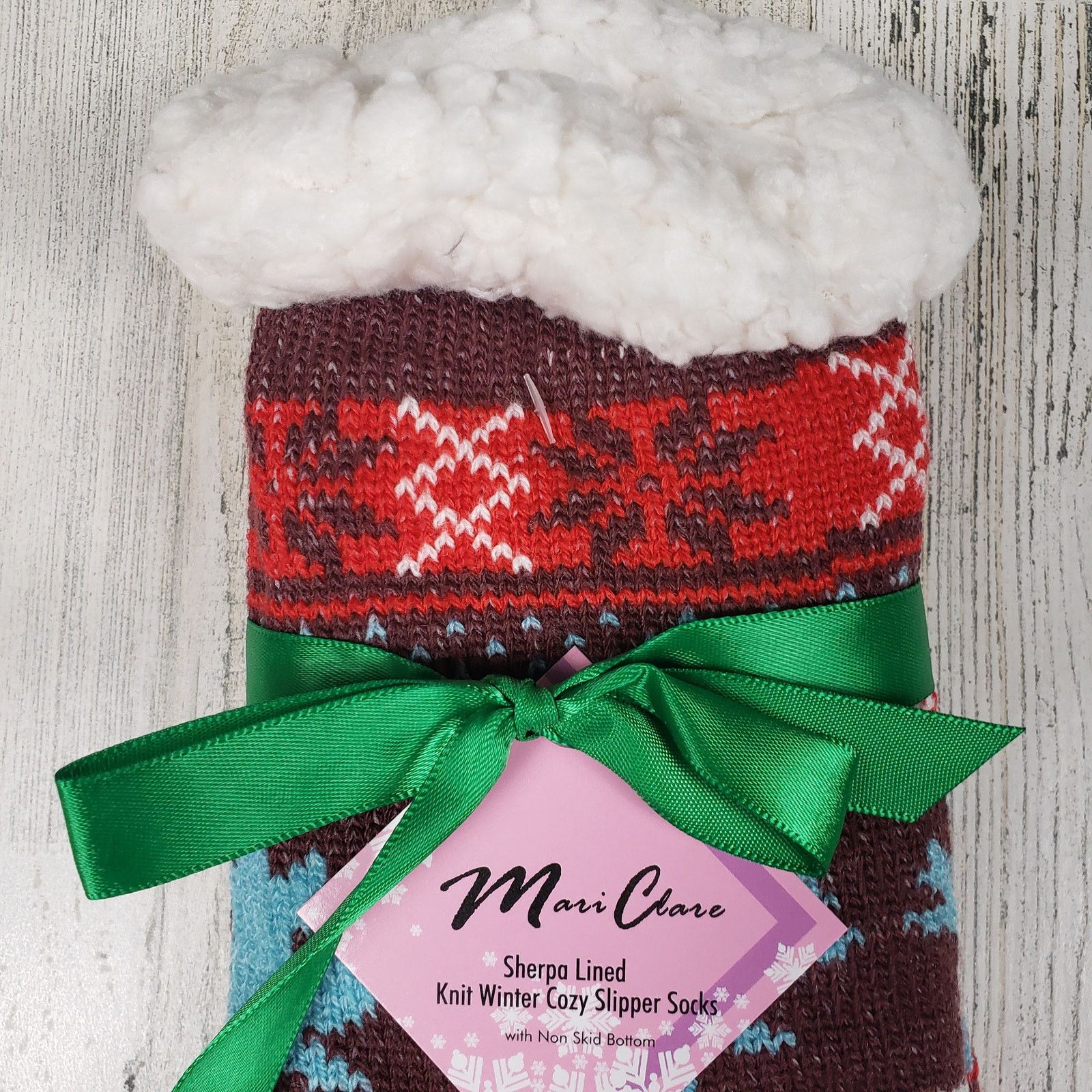 Other NWT Sherpa Lined Knit Snowflake Leaf No-Slip Slipper Socks Size ONE SIZE - 3 Thumbnail
