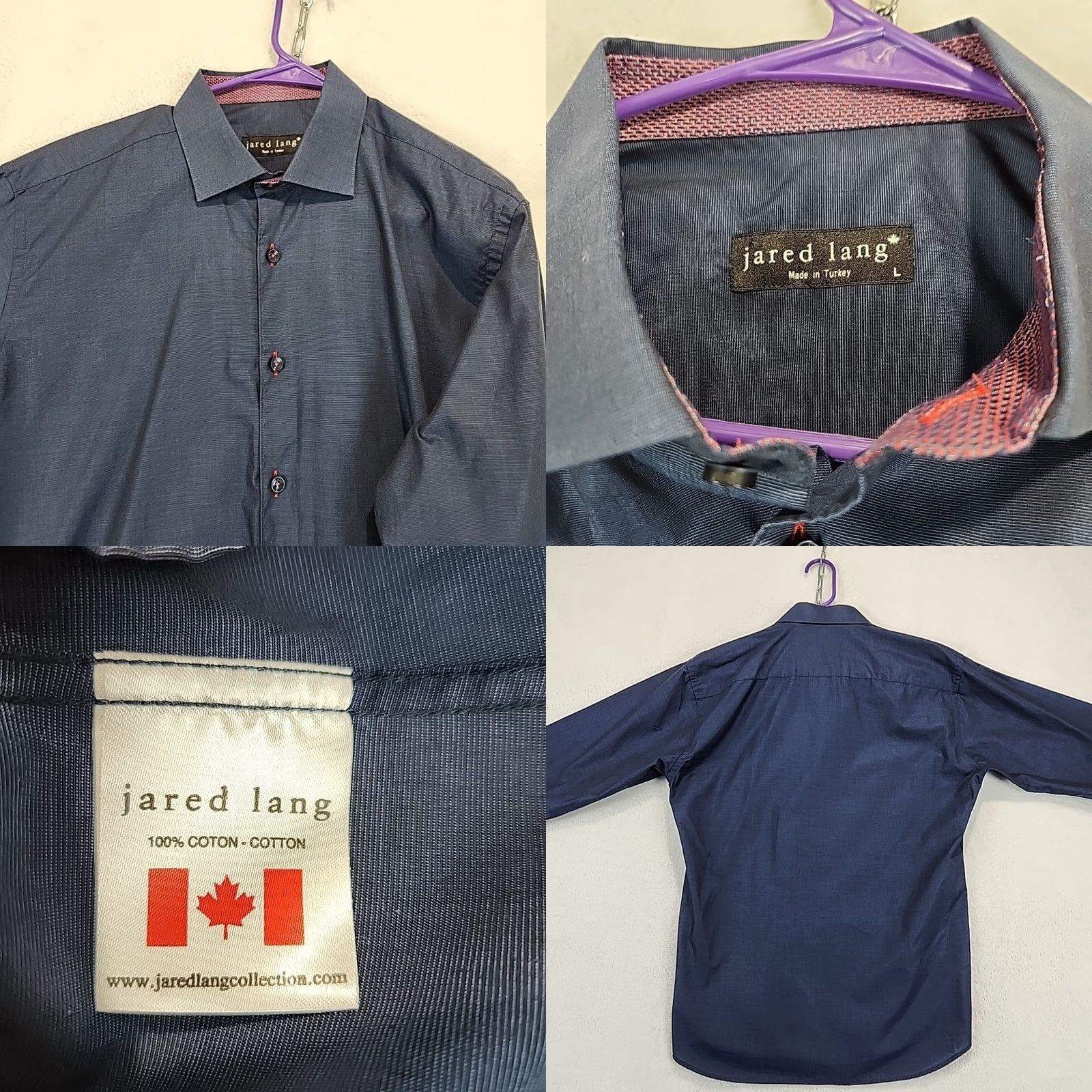 Jared Lang VINTAGE: No? (Note: Original title not vintage) Jared Lang Dress Shirt Navy Blue Button-Up Men L Cotton Solid Body/Workwear/Professional Size 42R - 8 Thumbnail