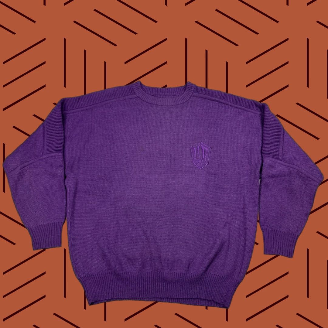 Vintage VINTAGE Warner Bros. Logo Knit Sweater Shirt Large Purple Unisex Adults Crew Neck Embroidered Pullover Han/WB Crew 90s/College/Geek Theme Mens Womens Size L / US 10 / IT 46 - 1 Thumbnail