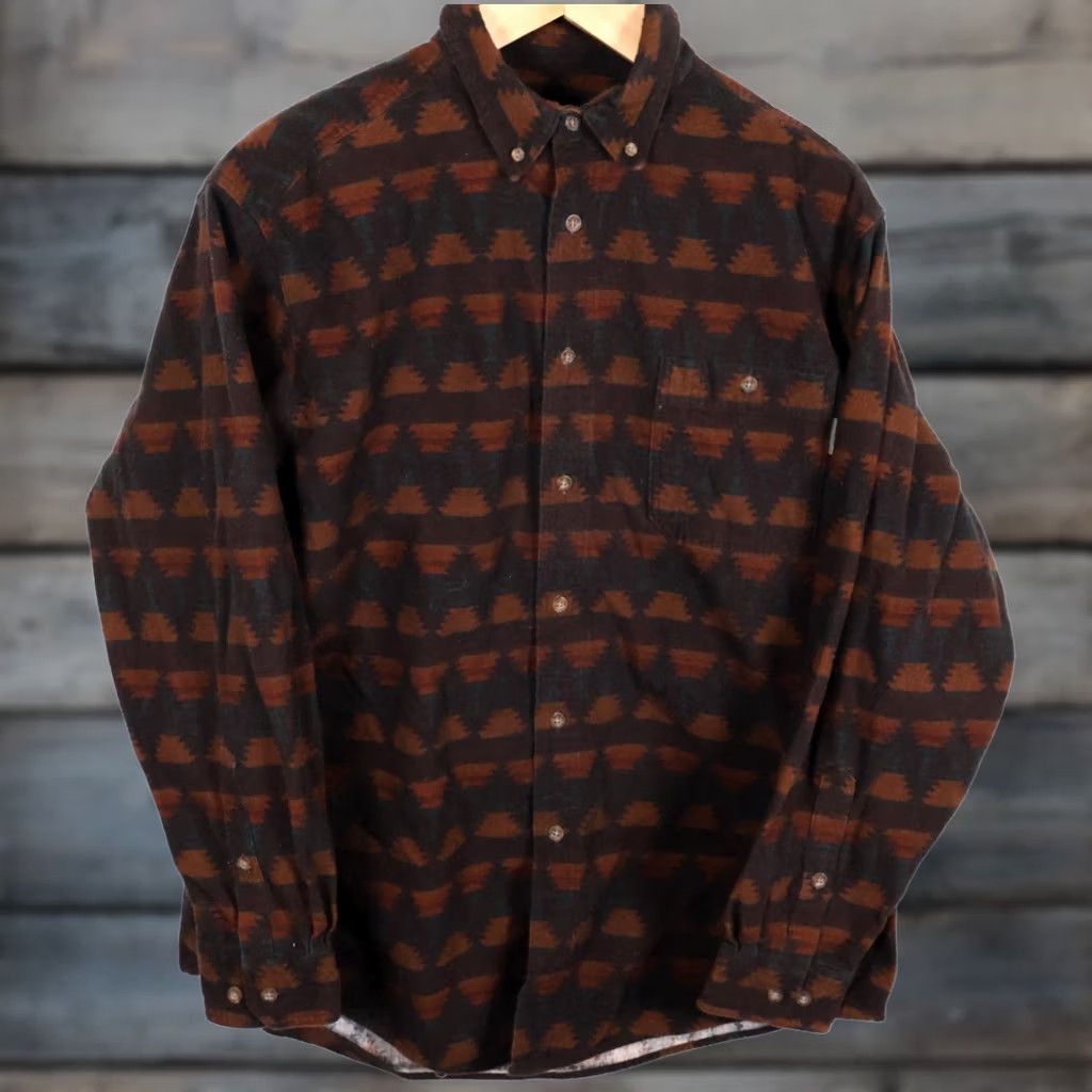 Vintage VINTAGE Woolrich Aztec Pattern Flannel Shirt Mens XL Brown Dark Green Geometric Tribal Size US XL / EU 56 / 4 - 1 Thumbnail