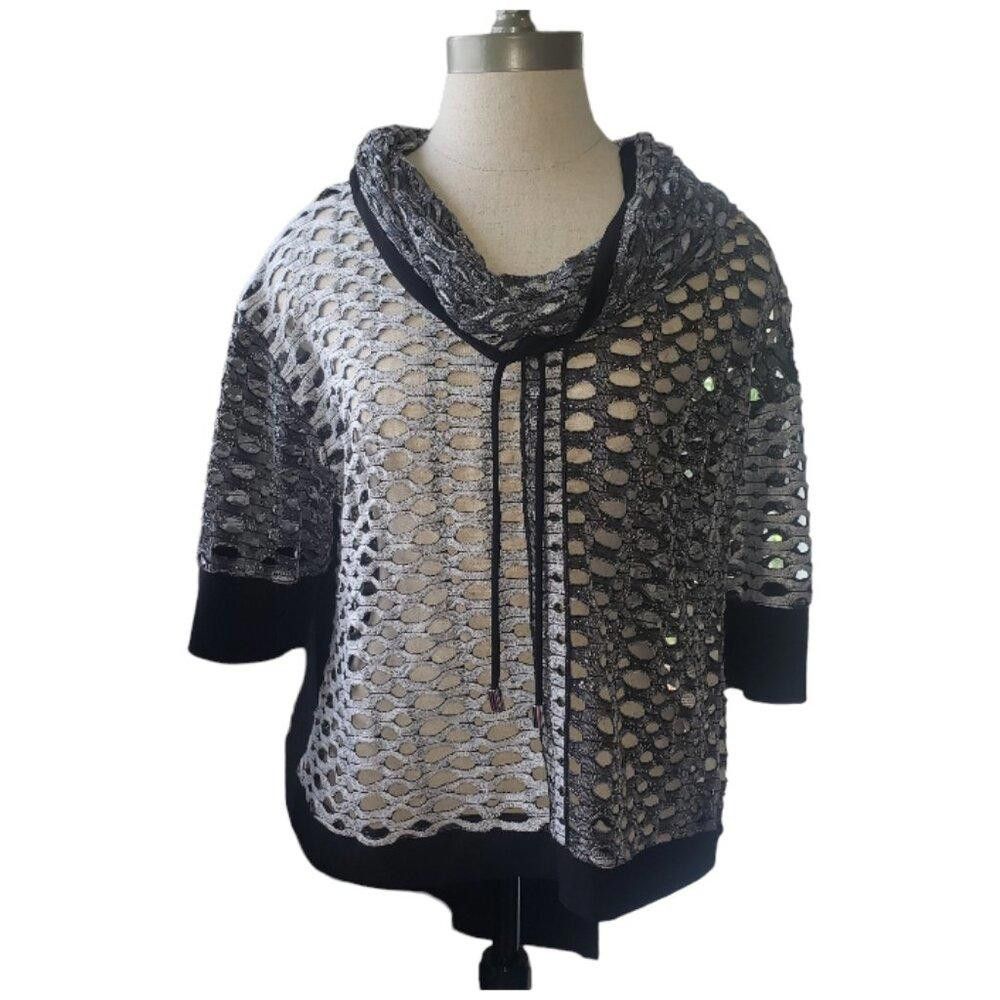 Designer CT1566 Joseph Ribkoff Silver & Black Cowl Neck Blouse Size L / US 10 / IT 46 - 1 Thumbnail