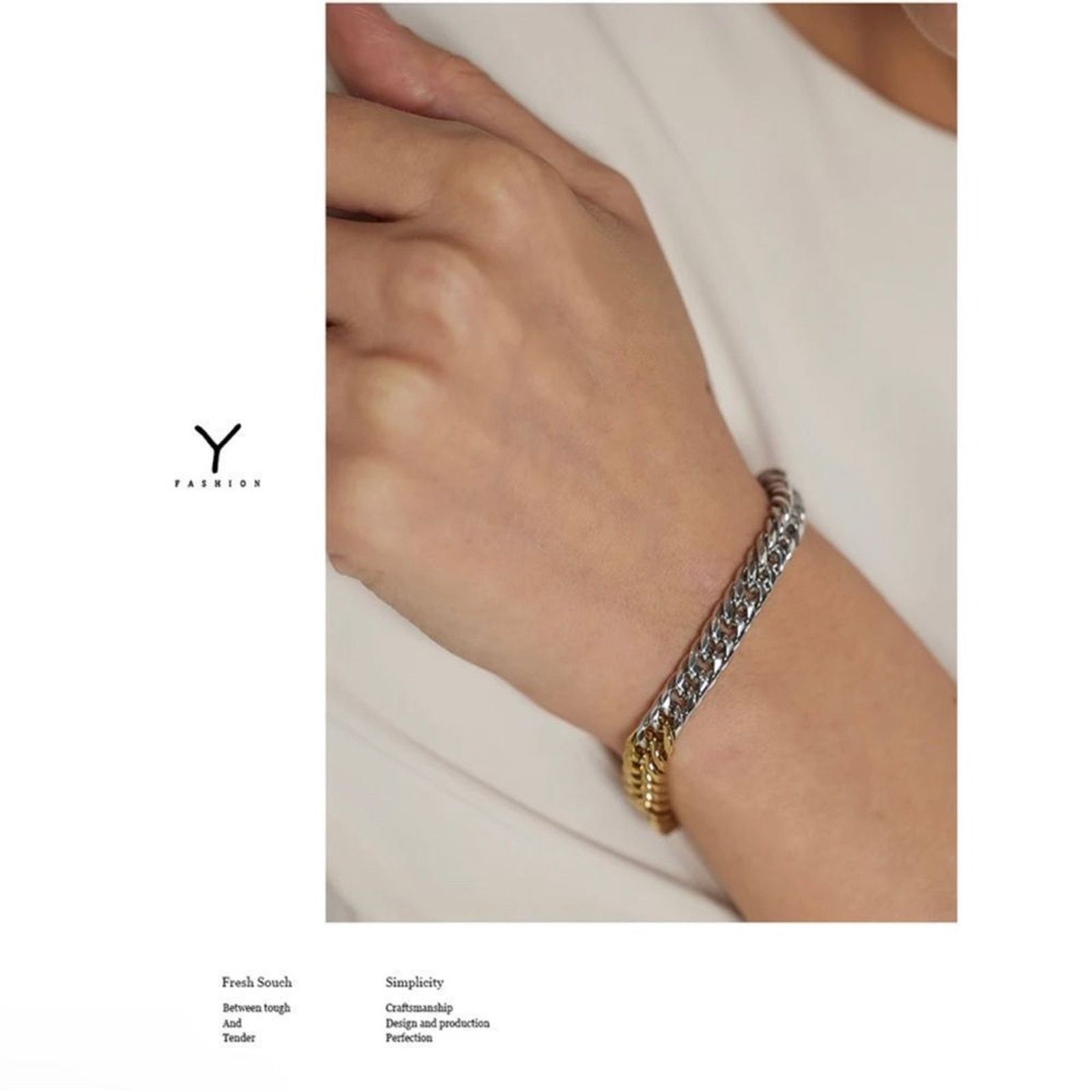 Other 18K Gold Plated Two Toned Chain Bracelet 7”+1” extension Size ONE SIZE - 6 Thumbnail